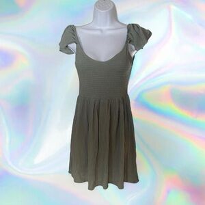 Rue21 Olive Mini Dress with Ruched Sleeves